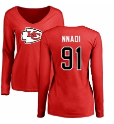 NFL Women's Nike Kansas City Chiefs #91 Derrick Nnadi Red Name & Number Logo Slim Fit Long Sleeve T-Shirt