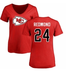 NFL Women's Nike Kansas City Chiefs #24 Will Redmond Red Name & Number Logo Slim Fit T-Shirt
