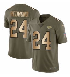 Youth Nike Kansas City Chiefs #24 Will Redmond Limited Olive/Gold 2017 Salute to Service NFL Jersey