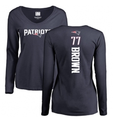 NFL Women's Nike New England Patriots #77 Trent Brown Navy Blue Backer Slim Fit Long Sleeve T-Shirt