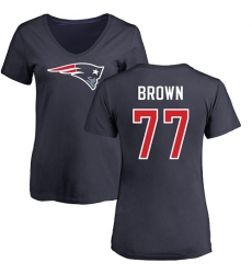 NFL Women's Nike New England Patriots #77 Trent Brown Navy Blue Name & Number Logo Slim Fit T-Shirt