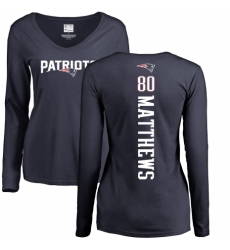 NFL Women's Nike New England Patriots #80 Jordan Matthews Navy Blue Backer Slim Fit Long Sleeve T-Shirt