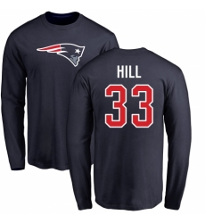 NFL Nike New England Patriots #33 Jeremy Hill Navy Blue Name & Number Logo Long Sleeve T-Shirt
