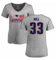 Women's Nike New England Patriots #33 Jeremy Hill Heather Gray 2017 AFC Champions V-Neck T-Shirt
