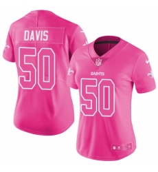 Women's Nike New Orleans Saints #50 DeMario Davis Limited Pink Rush Fashion NFL Jersey