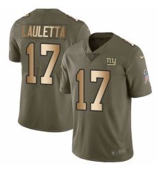 Men's Nike New York Giants #17 Kyle Lauletta Limited Olive/Gold 2017 Salute to Service NFL Jersey