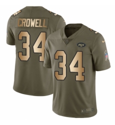 Men's Nike New York Jets #34 Isaiah Crowell Limited Olive/Gold 2017 Salute to Service NFL Jersey