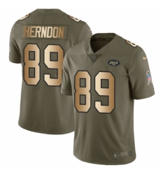 Men's Nike New York Jets #89 Chris Herndon Limited Olive/Gold 2017 Salute to Service NFL Jersey