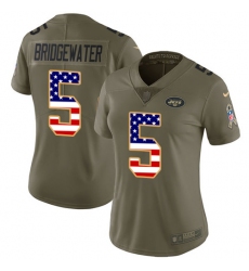 Women's Nike New York Jets #5 Teddy Bridgewater Limited Olive USA Flag 2017 Salute to Service NFL Jersey