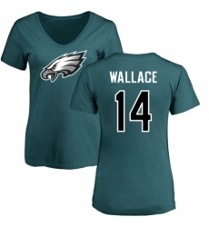 Women's Nike Philadelphia Eagles #14 Mike Wallace Green Name & Number Logo Slim Fit T-Shirt