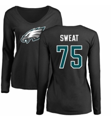 Women's Nike Philadelphia Eagles #75 Josh Sweat Black Name & Number Logo Slim Fit Long Sleeve T-Shirt.