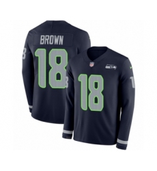 Men's Nike Seattle Seahawks #18 Jaron Brown Limited Navy Blue Therma Long Sleeve NFL Jersey
