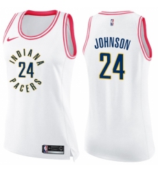 Women's Nike Indiana Pacers #24 Alize Johnson Swingman White Pink Fashion NBA Jersey