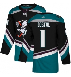 Men's Adidas Anaheim Ducks #1 Lukas Dostal Authentic Black Teal Third NHL Jersey
