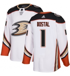 Men's Adidas Anaheim Ducks #1 Lukas Dostal Authentic White Away NHL Jersey