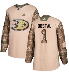 Youth Adidas Anaheim Ducks #1 Lukas Dostal Authentic Camo Veterans Day Practice NHL Jersey