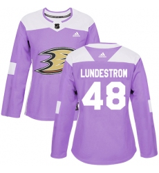 Women's Adidas Anaheim Ducks #48 Isac Lundestrom Authentic Purple Fights Cancer Practice NHL Jersey