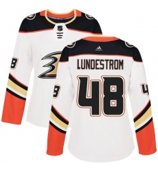 Women's Adidas Anaheim Ducks #48 Isac Lundestrom Authentic White Away NHL Jersey