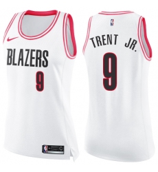 Women's Nike Portland Trail Blazers #9 Gary Trent Jr. Swingman White Pink Fashion NBA Jersey