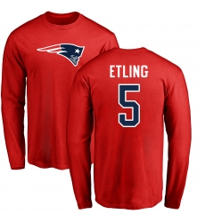 NFL Nike New England Patriots #5 Danny Etling Red Name & Number Logo Long Sleeve T-Shirt