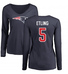 NFL Women's Nike New England Patriots #5 Danny Etling Navy Blue Name & Number Logo Slim Fit Long Sleeve T-Shirt