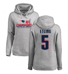 Women's Nike New England Patriots #5 Danny Etling Heather Gray 2017 AFC Champions Pullover Hoodie