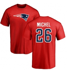 NFL Nike New England Patriots #26 Sony Michel Red Name & Number Logo T-Shirt