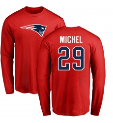 NFL Nike New England Patriots #29 Sony Michel Red Name & Number Logo Long Sleeve T-Shirt