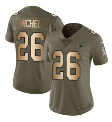 Women's Nike New England Patriots #26 Sony Michel Limited Olive Gold 2017 Salute to Service NFL Jersey