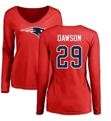 NFL Women's Nike New England Patriots #29 Duke Dawson Red Name & Number Logo Slim Fit Long Sleeve T-Shirt