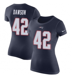 NFL Women's Nike New England Patriots #42 Duke Dawson Navy Blue Rush Pride Name & Number T-Shirt