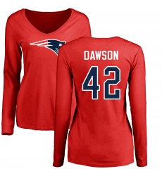 NFL Women's Nike New England Patriots #42 Duke Dawson Red Name & Number Logo Slim Fit Long Sleeve T-Shirt
