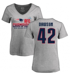Women's Nike New England Patriots #42 Duke Dawson Heather Gray 2017 AFC Champions V-Neck T-Shirt