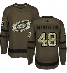 Men's Adidas Carolina Hurricanes #48 Jordan Martinook Authentic Green Salute to Service NHL Jersey