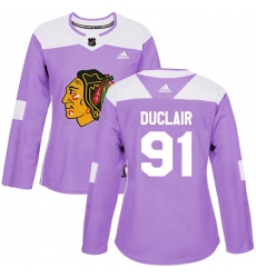 Women's Adidas Chicago Blackhawks #91 Anthony Duclair Authentic Purple Fights Cancer Practice NHL Jersey