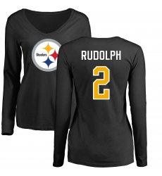 Women's Nike Pittsburgh Steelers #2 Mason Rudolph Black Name & Number Logo Slim Fit Long Sleeve T-Shirt