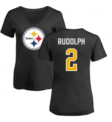 Women's Nike Pittsburgh Steelers #2 Mason Rudolph Black Name & Number Logo Slim Fit T-Shirt