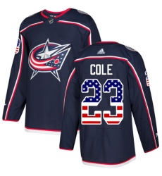 Men's Adidas Columbus Blue Jackets #23 Ian Cole Authentic Navy Blue USA Flag Fashion NHL Jerse