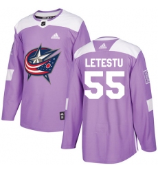 Men's Adidas Columbus Blue Jackets #55 Mark Letestu Authentic Purple Fights Cancer Practice NHL Jersey