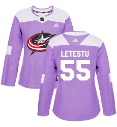 Women's Adidas Columbus Blue Jackets #55 Mark Letestu Authentic Purple Fights Cancer Practice NHL Jersey