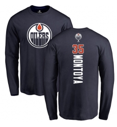 NHL Adidas Edmonton Oilers #35 Al Montoya Navy Blue Backer Long Sleeve T-Shirt