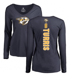 NHL Women's Adidas Nashville Predators #8 Kyle Turris Navy Blue Backer Long Sleeve T-Shirt