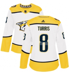 Women's Adidas Nashville Predators #8 Kyle Turris Authentic White Away NHL Jersey