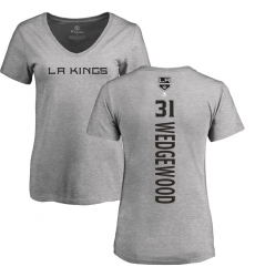 NHL Women's Adidas Los Angeles Kings #31 Scott Wedgewood Ash Backer T-Shirt