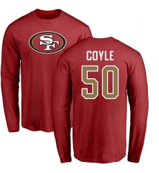 NFL Nike San Francisco 49ers #50 Brock Coyle Red Name & Number Logo Long Sleeve T-Shirt