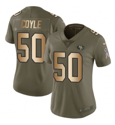 Women Nike San Francisco 49ers #50 Brock Coyle Limited Olive Gold 2017 Salute to Service NFL Jersey
