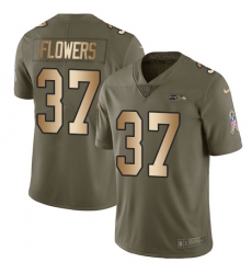 Men's Nike Seattle Seahawks #37 Tre Flowers Limited Olive Gold 2017 Salute to Service NFL Jersey