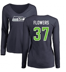 NFL Women's Nike Seattle Seahawks #37 Tre Flowers Navy Blue Name & Number Logo Long Sleeve T-Shirt