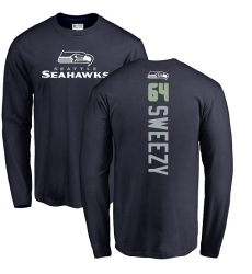 NFL Nike Seattle Seahawks #64 J.R. Sweezy Navy Blue Backer Long Sleeve T-Shirt