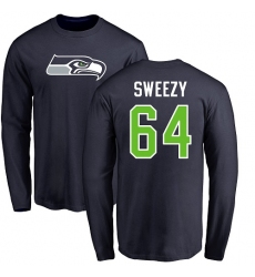 NFL Nike Seattle Seahawks #64 J.R. Sweezy Navy Blue Name & Number Logo Long Sleeve T-Shirt